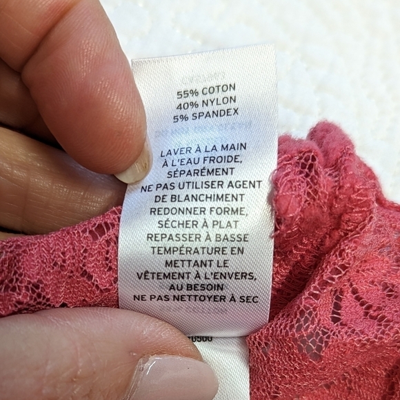 Open Edit Lace Mesh Tunic Pajama Set Pink Rapture L sheer Stretch Layering Top - Picture 14 of 15